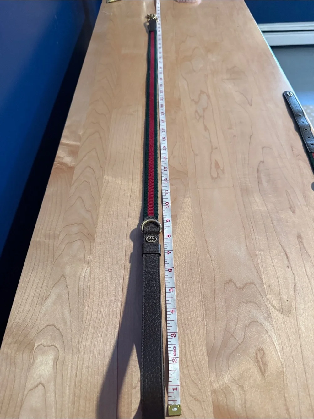 Gucci Green-Red Stripe Leather Dog Leash